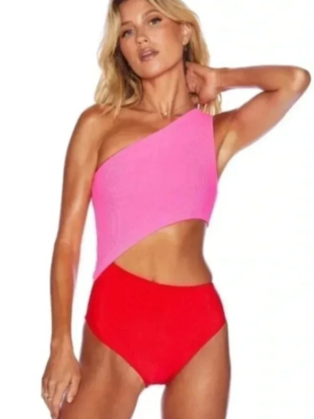 Beach Riot Celine Colorblock Pink Red Cut Out Ribbed One Piece Swimsuit Small